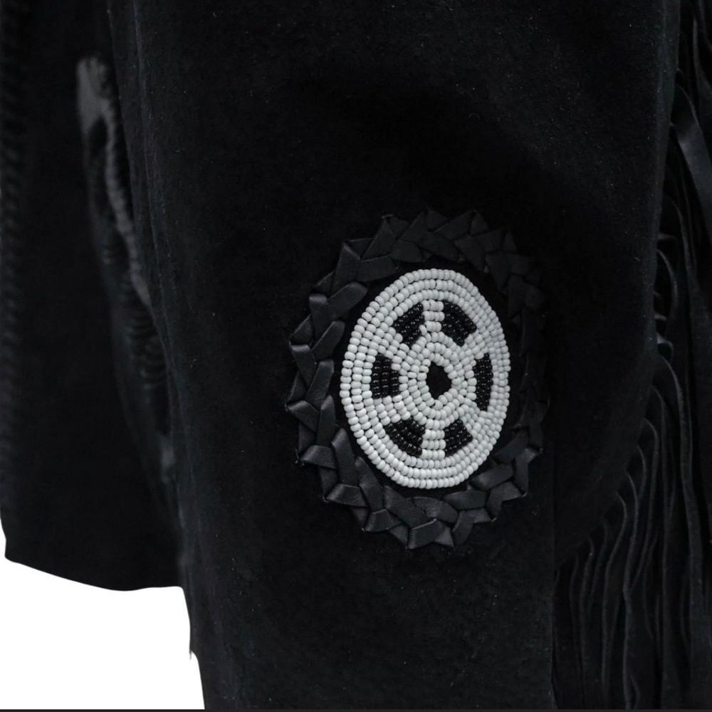 Vintage Scully Leather Western Black Fringed Jacket Beaded Detail Size 48 - Picture 8 of 14